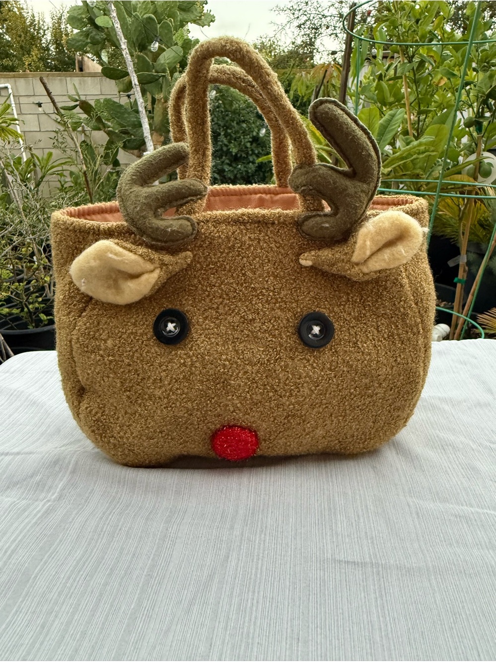Papyrus Reindeer Plush Tote Bag in Brown/Tan